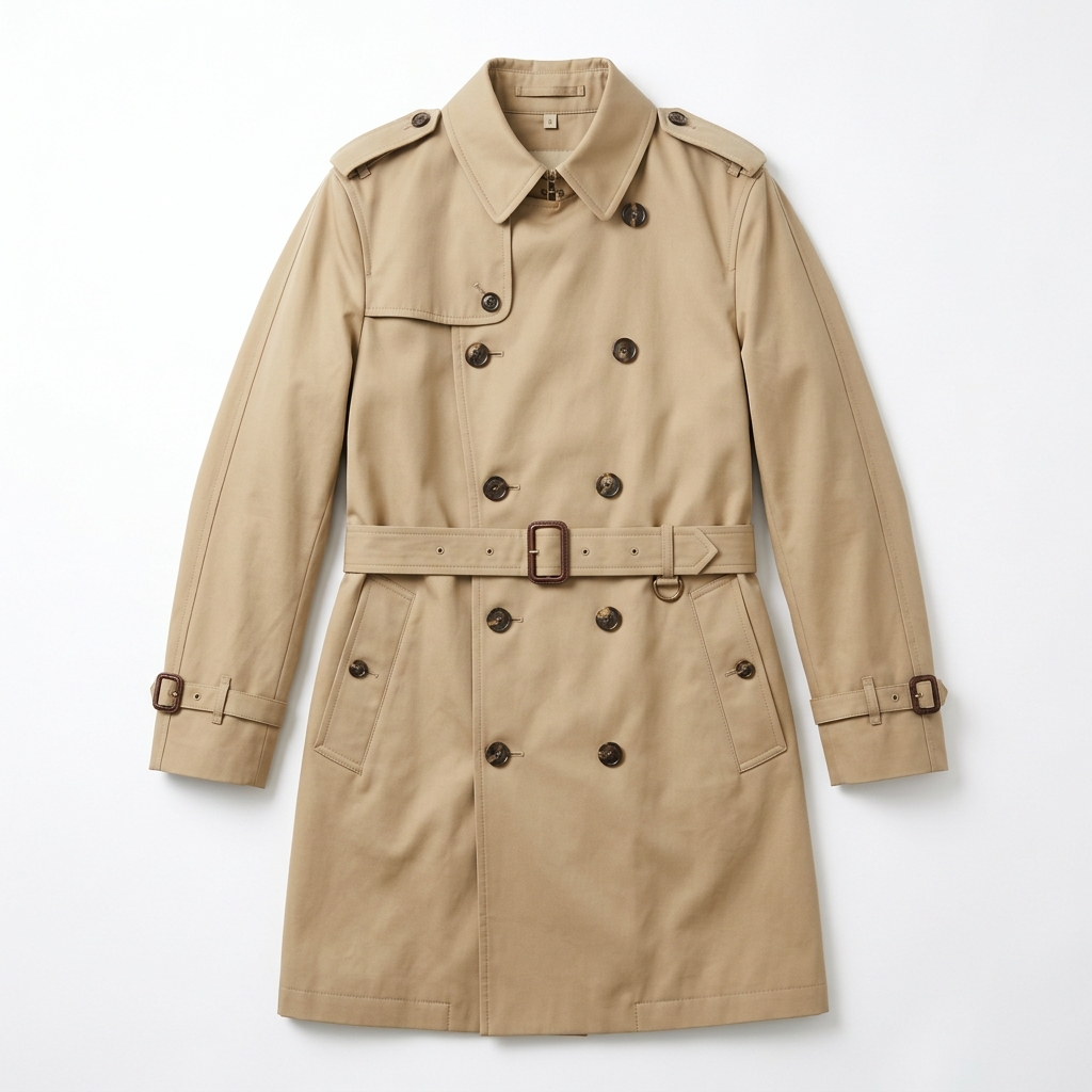 Men Classic Khaki Belted Trench Coat