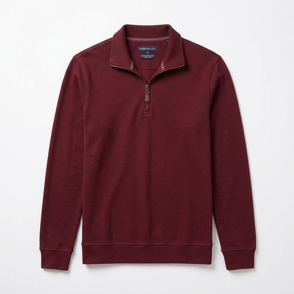 Men Burgundy Quarter Zip Polo Sweatshirt