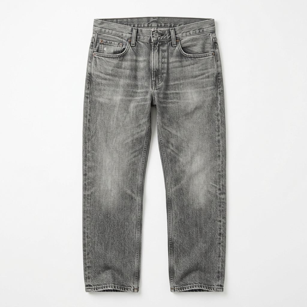 Men Stone Grey Wash Relaxed Straight Jeans
