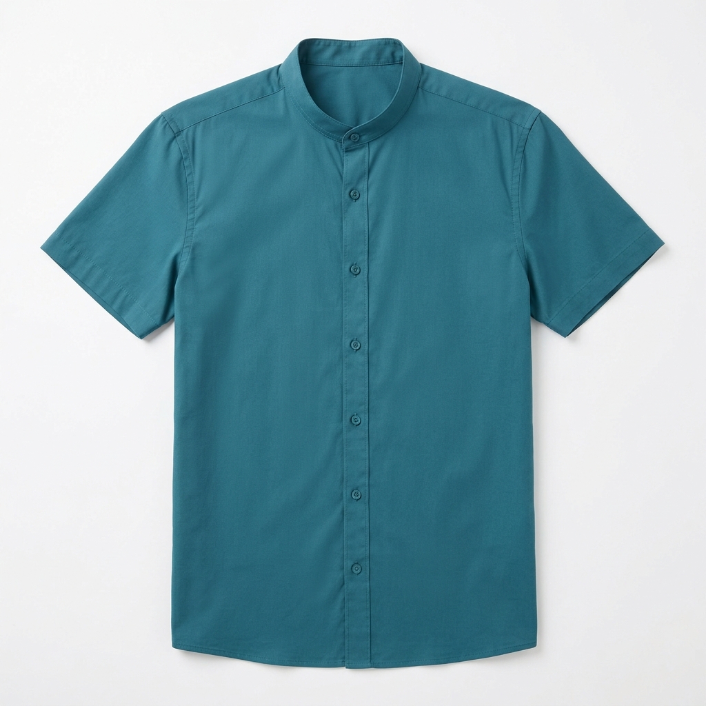Men Teal Mandarin Collar Slim Fit Shirt
