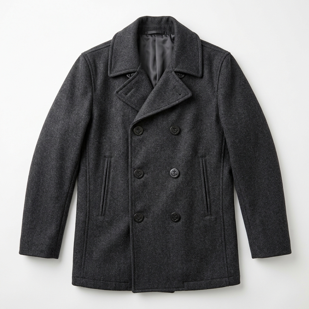 Men Charcoal Wool Double-Breasted Peacoat
