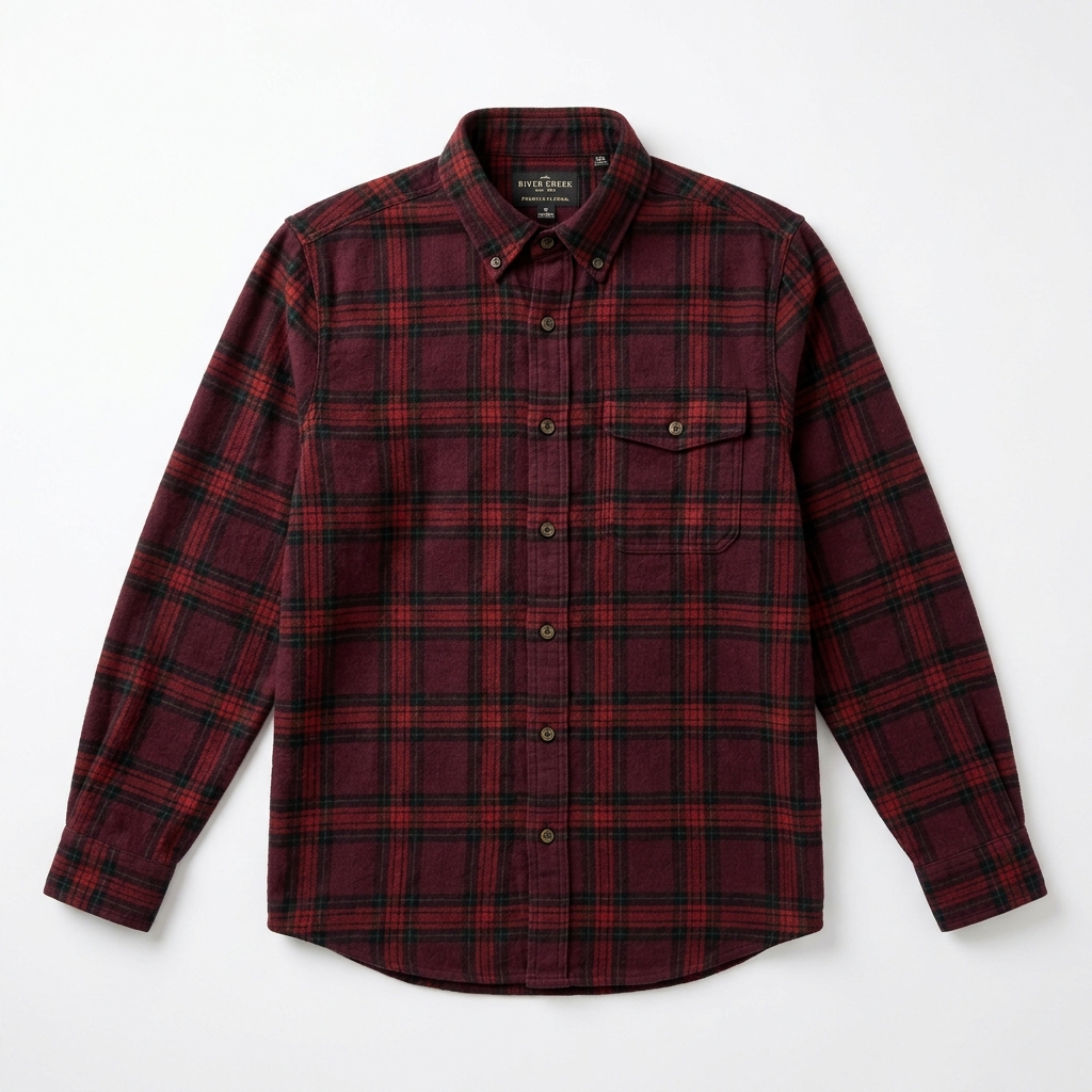 Men Burgundy Red Flannel Plaid Casual Shirt