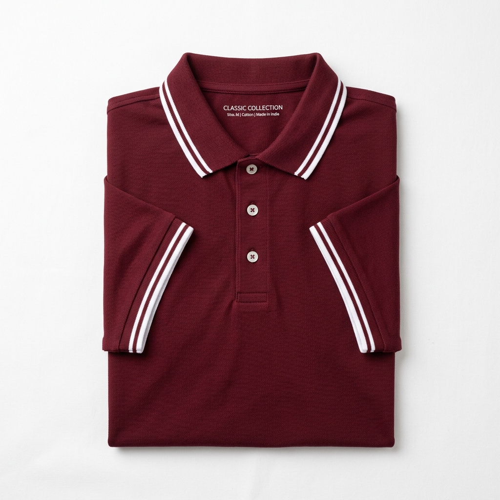 Men Maroon Tipped Collar Classic Polo Shirt