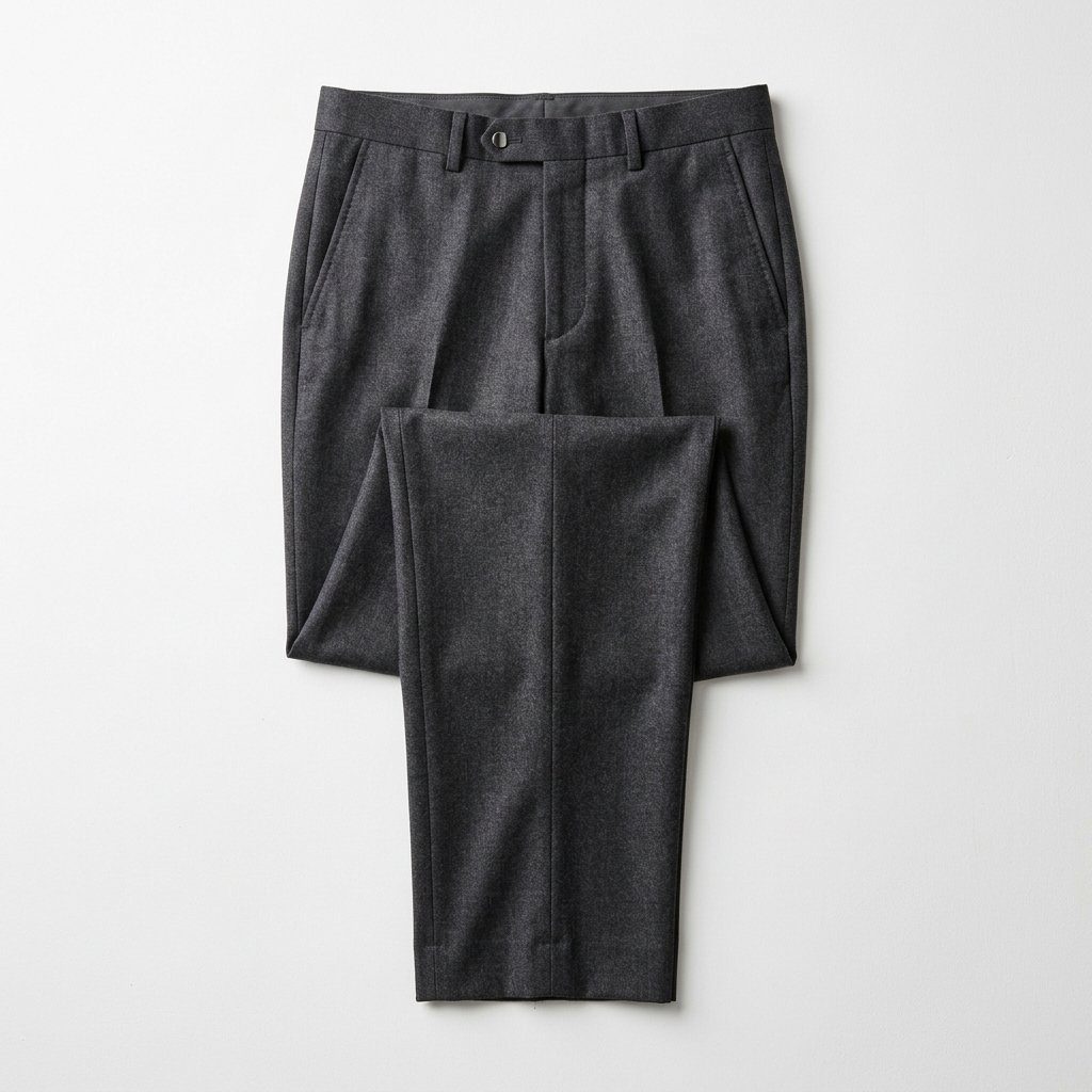 Men Charcoal Grey Wool Blend Slim Formal Trousers