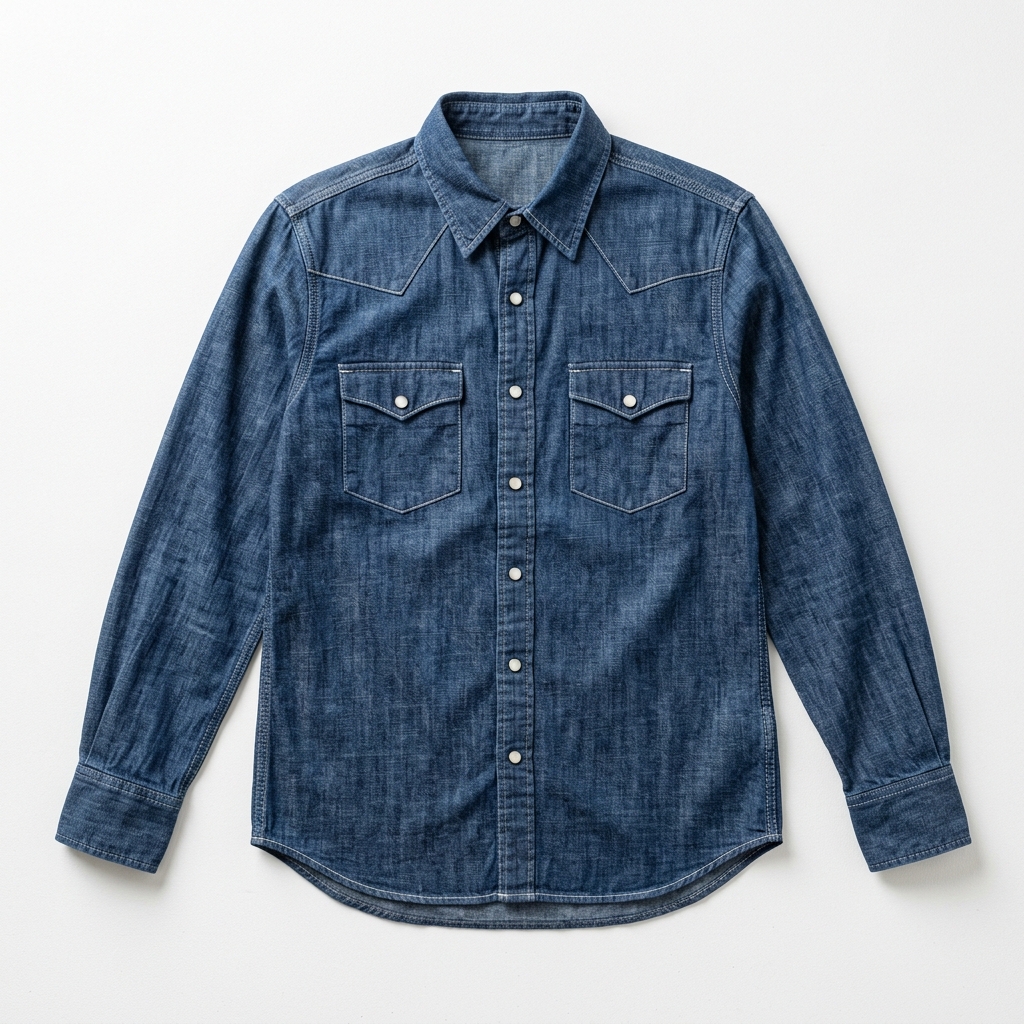 Men Indigo Denim Chambray Western Shirt