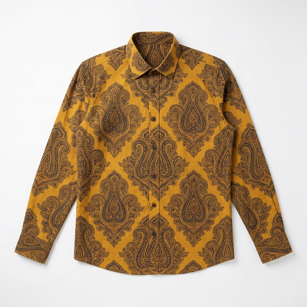Men Mustard Yellow Paisley Print Casual Shirt