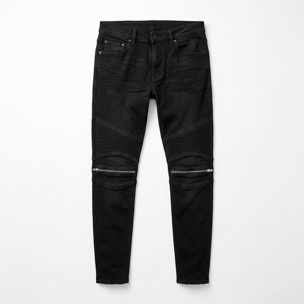 Men Black Skinny Fit Biker Moto Jeans