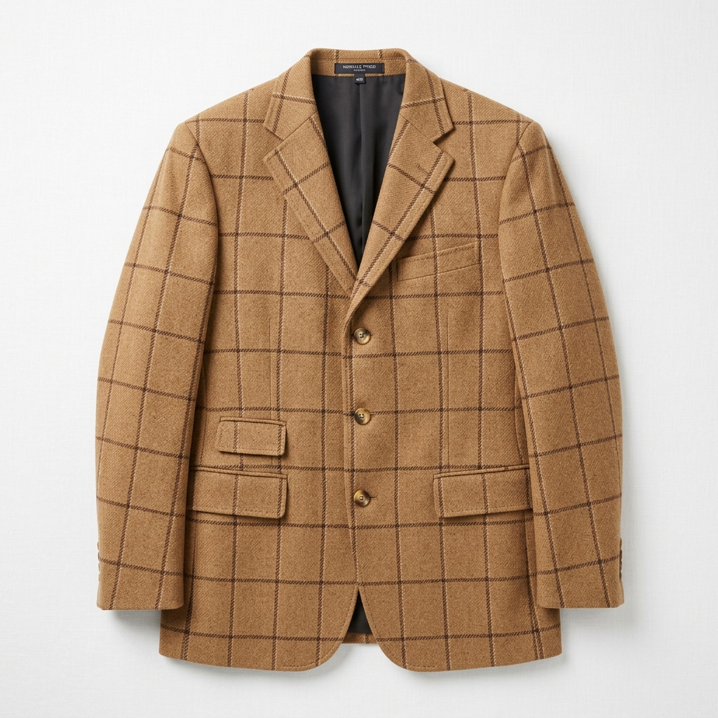 Men Camel Tan Windowpane Checked Blazer
