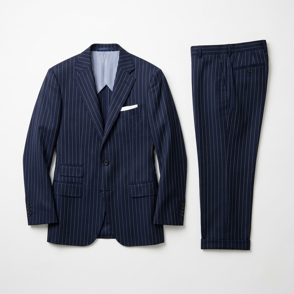 Men Classic Navy Blue Pinstripe 2-Piece Formal Suit