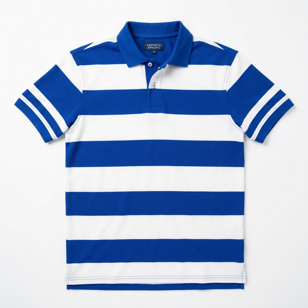 Men Royal Blue & White Striped Rugby Polo Shirt