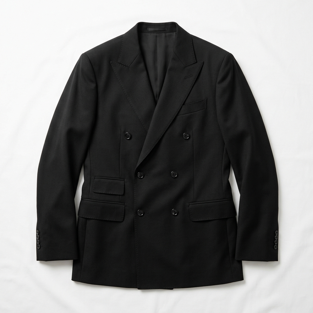 Men Sleek Black Double-Breasted Formal Blazer