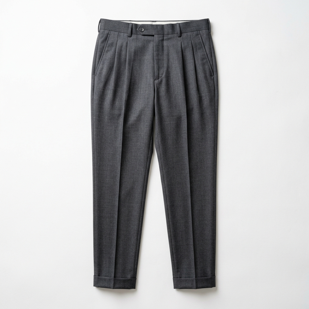 Men Slate Grey Double Pleated High-Rise Formal Trousers