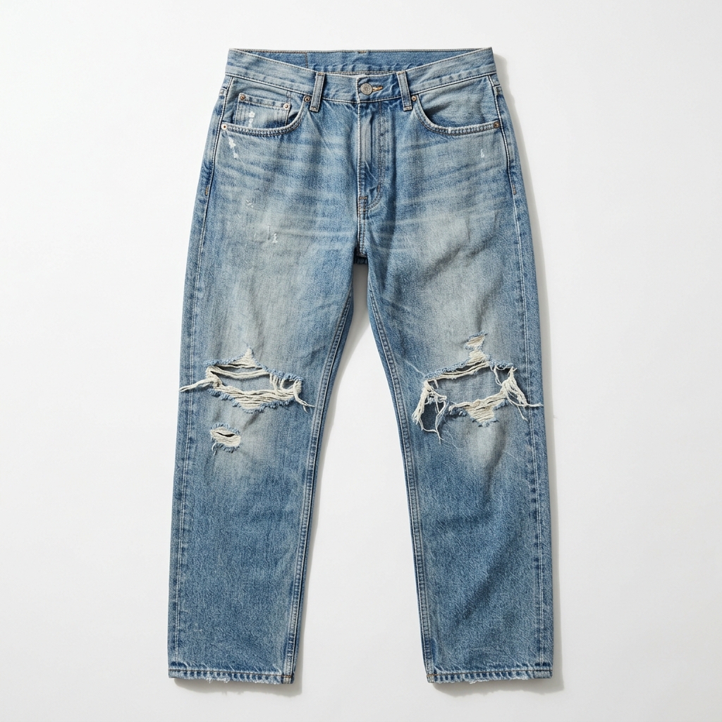 Men Light Blue Distressed Ripped Relaxed Jeans