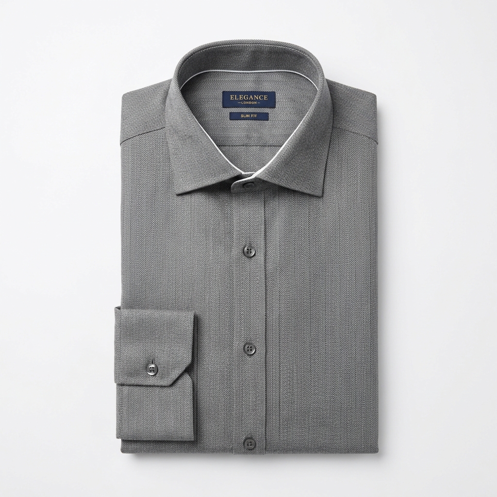 Men Grey Herringbone Slim Fit Formal Shirt