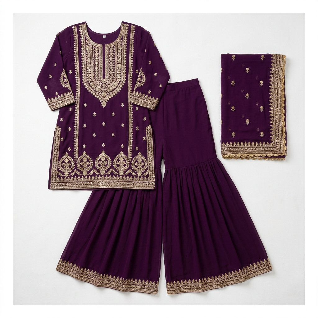 Women Deep Purple Georgette Sharara Suit Set